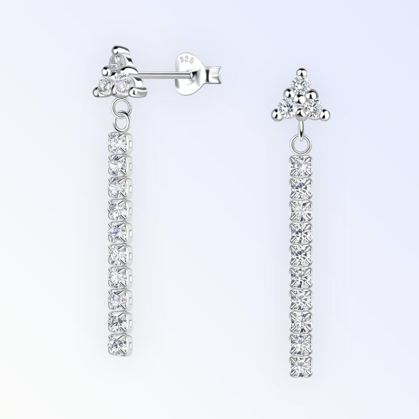 Triangle Ear Studs with Hanging Tennis Chain