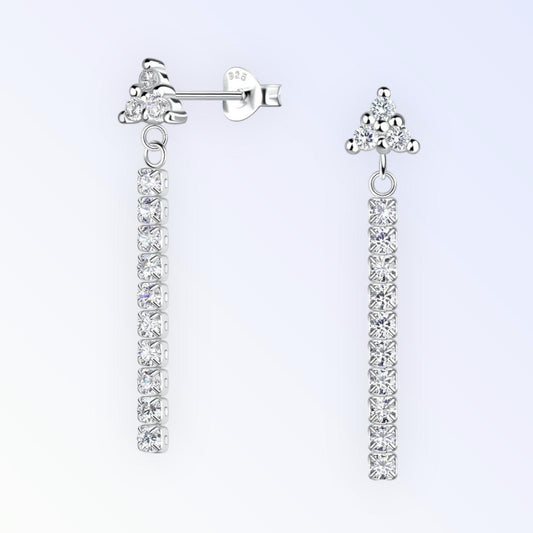 Triangle Ear Studs with Hanging Tennis Chain