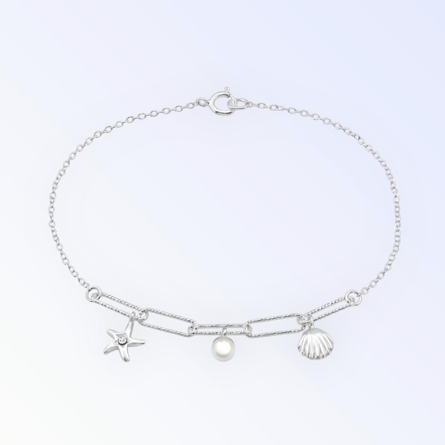 Shell And Starfish Silver Chain Bracelet