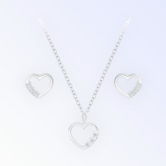 Heart Necklace and Ear Studs Set